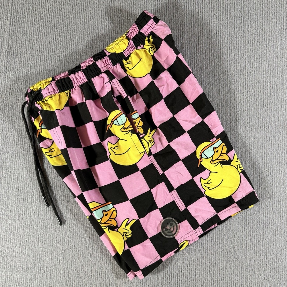 Neff Swim Pink Trunks Shorts‎ Checkered Cool Rubber Duck Mens Medium